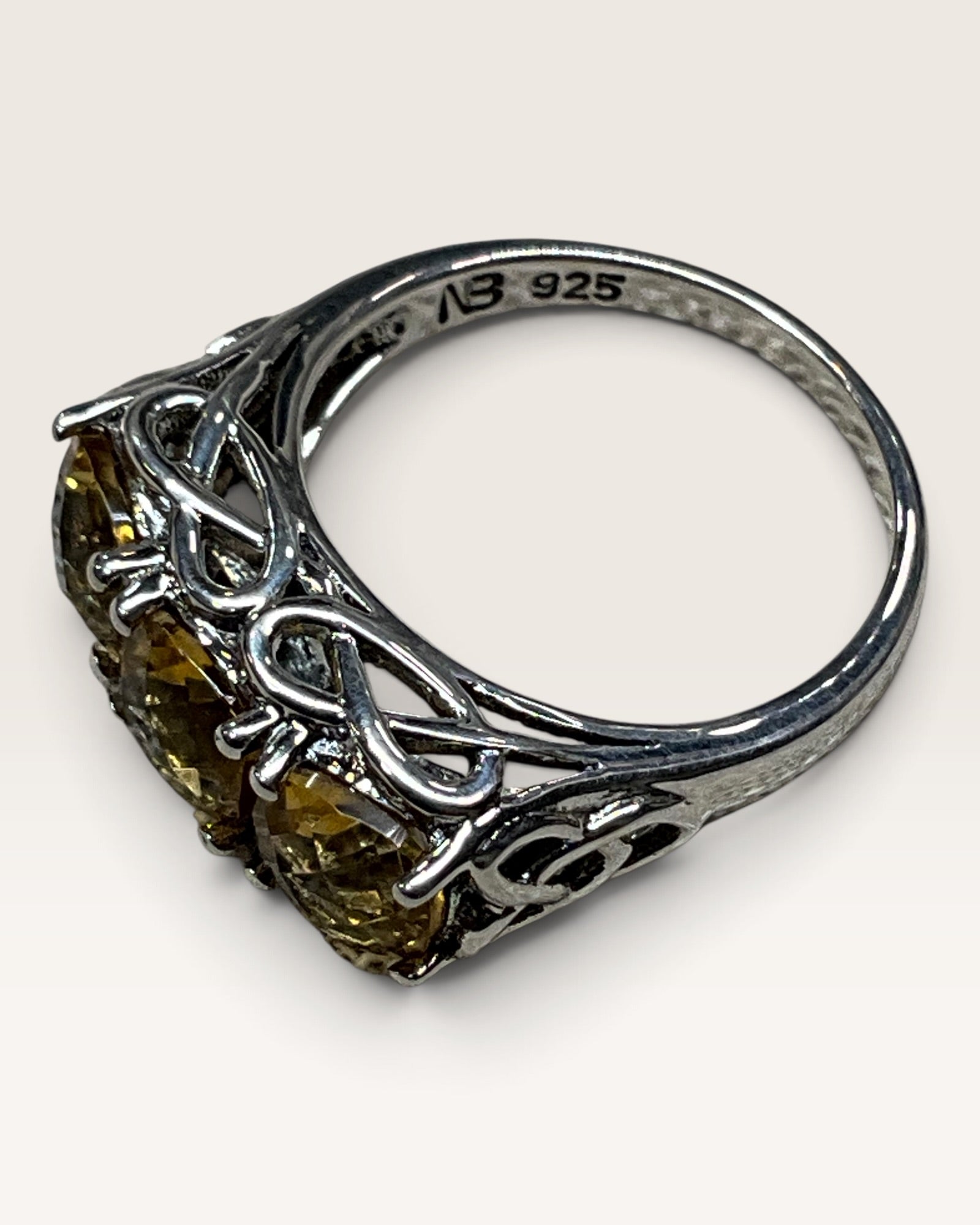 Nicky Butler Three-Stone Citrine Cocktail Sterling Silver Ring - Pre-Loved