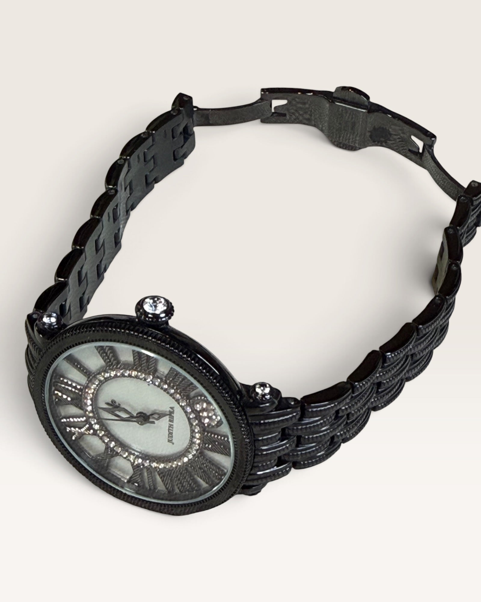 Judith Ripka Stainless Steel Black London Watch White Small