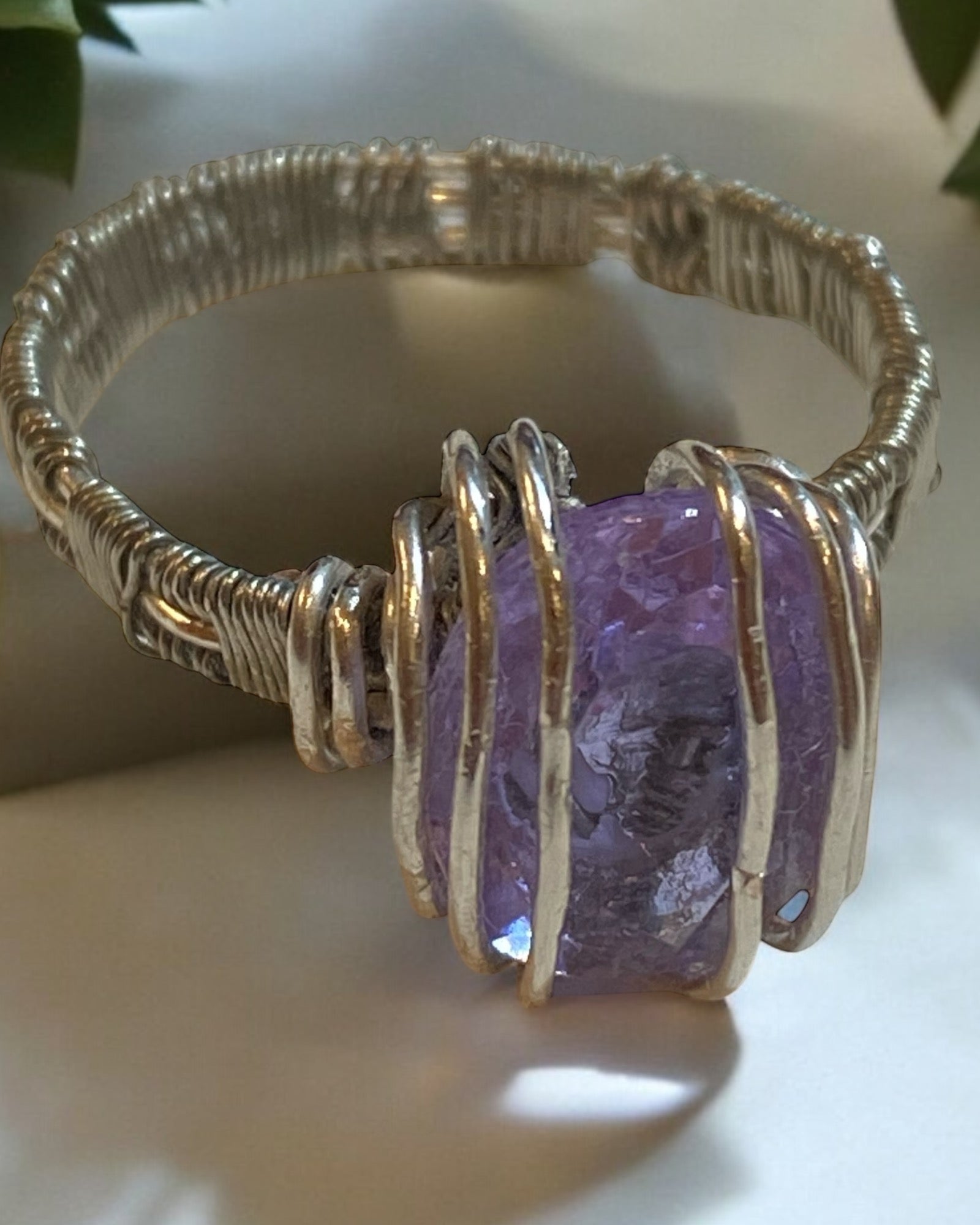 CZ Amethyst Weave Wire Wrapped Ring (Size 10)