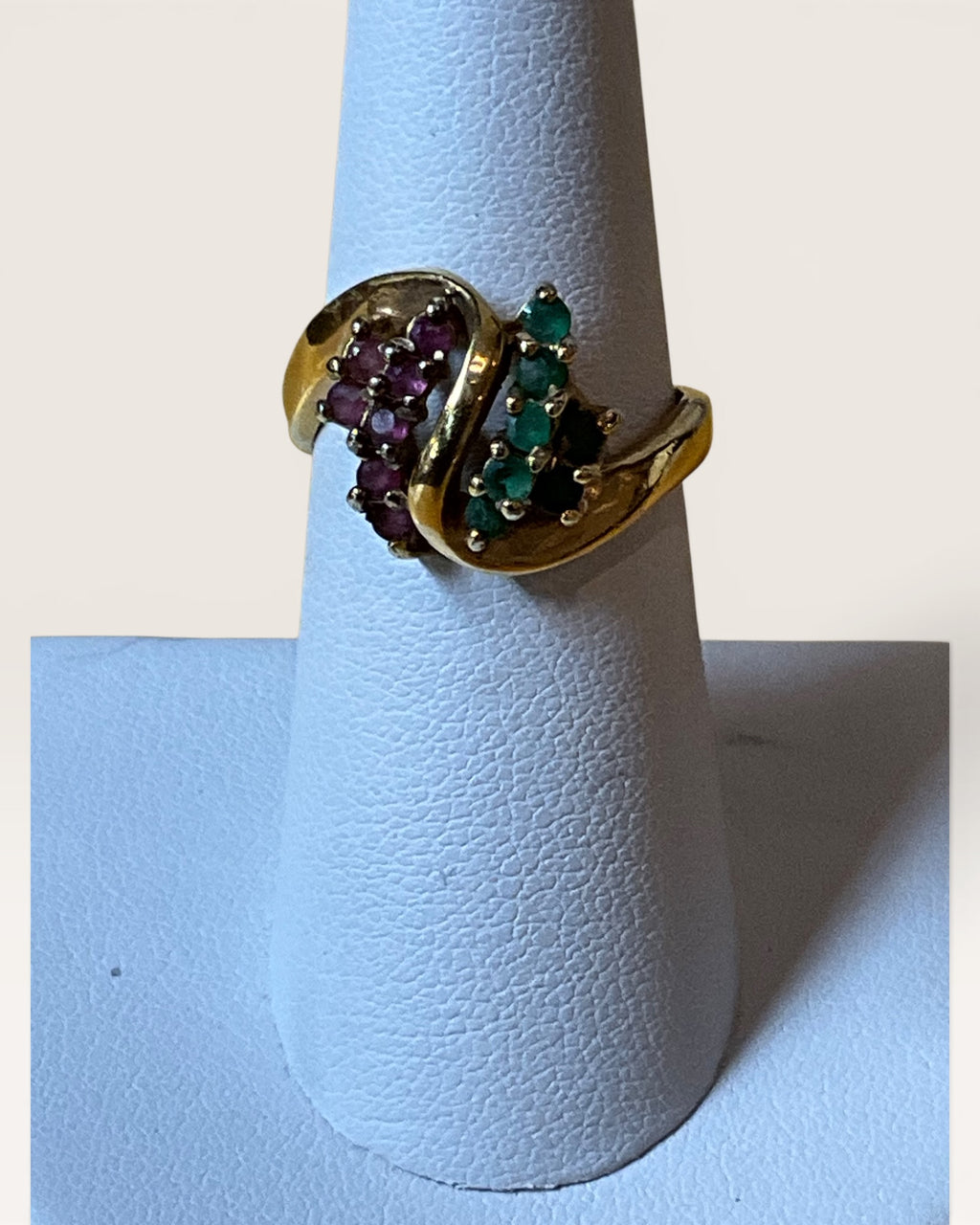 925 Sterling Silver Vermeil Genuine Ruby & Emerald Cluster Band Ring - Pre-Loved
