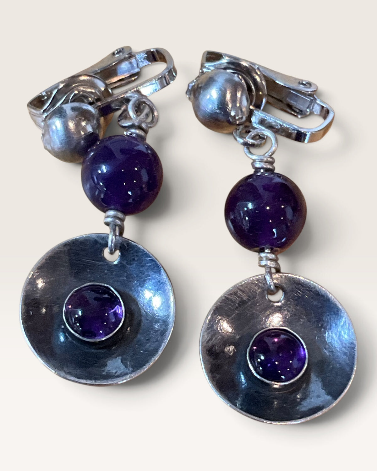Regina Marie Sterling Silver Amethyst Clip On Earrings - Pre-Loved
