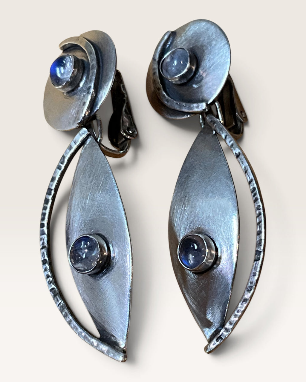 Regina Marie Sterling Silver & Rainbow Moonstone Clip On Earrings - Pre-Loved
