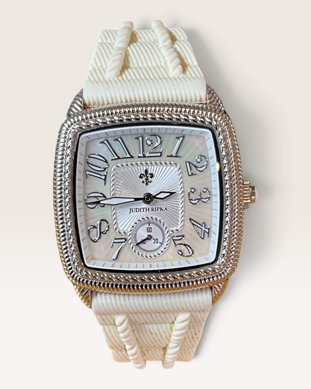 Judith Ripka Stainless Steel Mother of Pearl Cushion with with White Silicon Strap - Pre-Loved