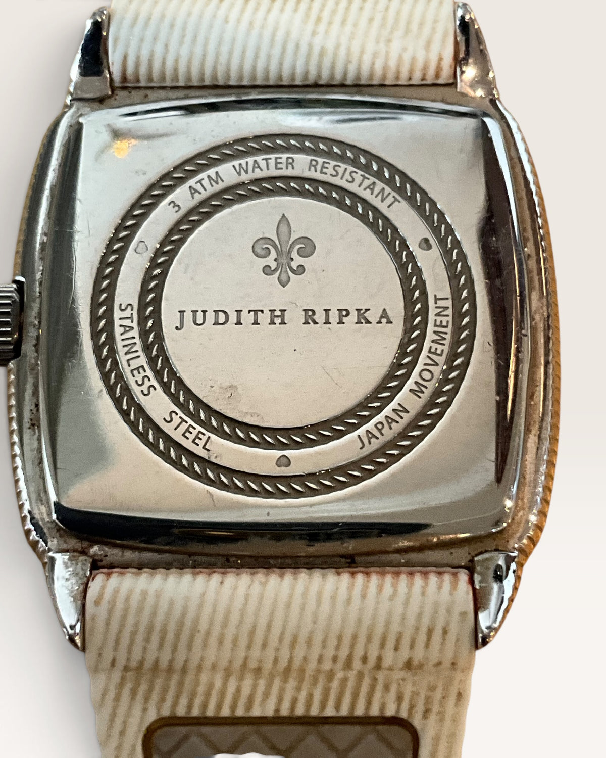 Judith Ripka Stainless Steel Mother of Pearl Cushion with with White Silicon Strap - Pre-Loved