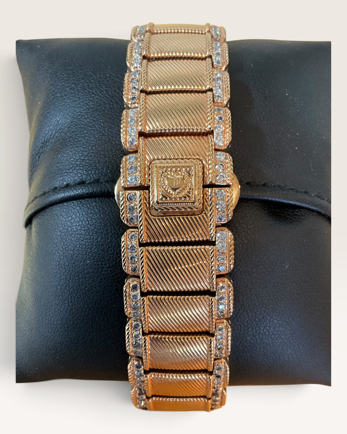 Judith Ripka Diamonique Stainless Steel Regent Watch with Mother of Pearl and Textured Cable Links - Pre-Loved