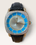 Judith Ripka Sleeping Beauty Cushion-Case Stainless Steel & Cubic Zirconia Watch with Turquoise Inner Ring and Pave Crystal Bezel - Pre-Loved