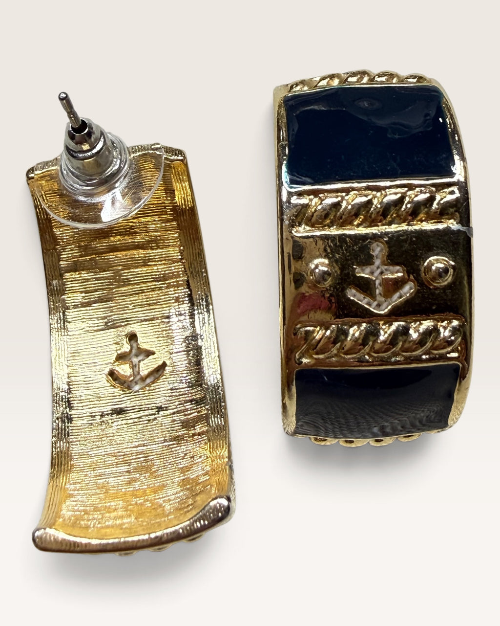 St. John Knits Gold-Tone and Black Enamel Earrings - Pre-Loved