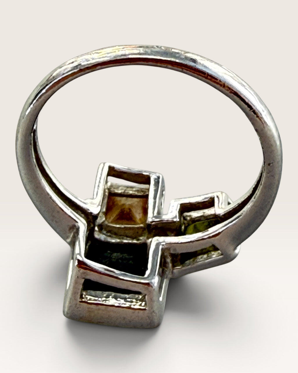 Sterling Silver Onyx, Citrine & Peridot  Multi-Gemstone Ring - Pre-Loved