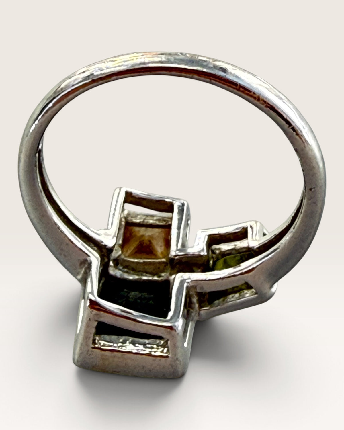 Sterling Silver Onyx, Citrine & Peridot  Multi-Gemstone Ring - Pre-Loved