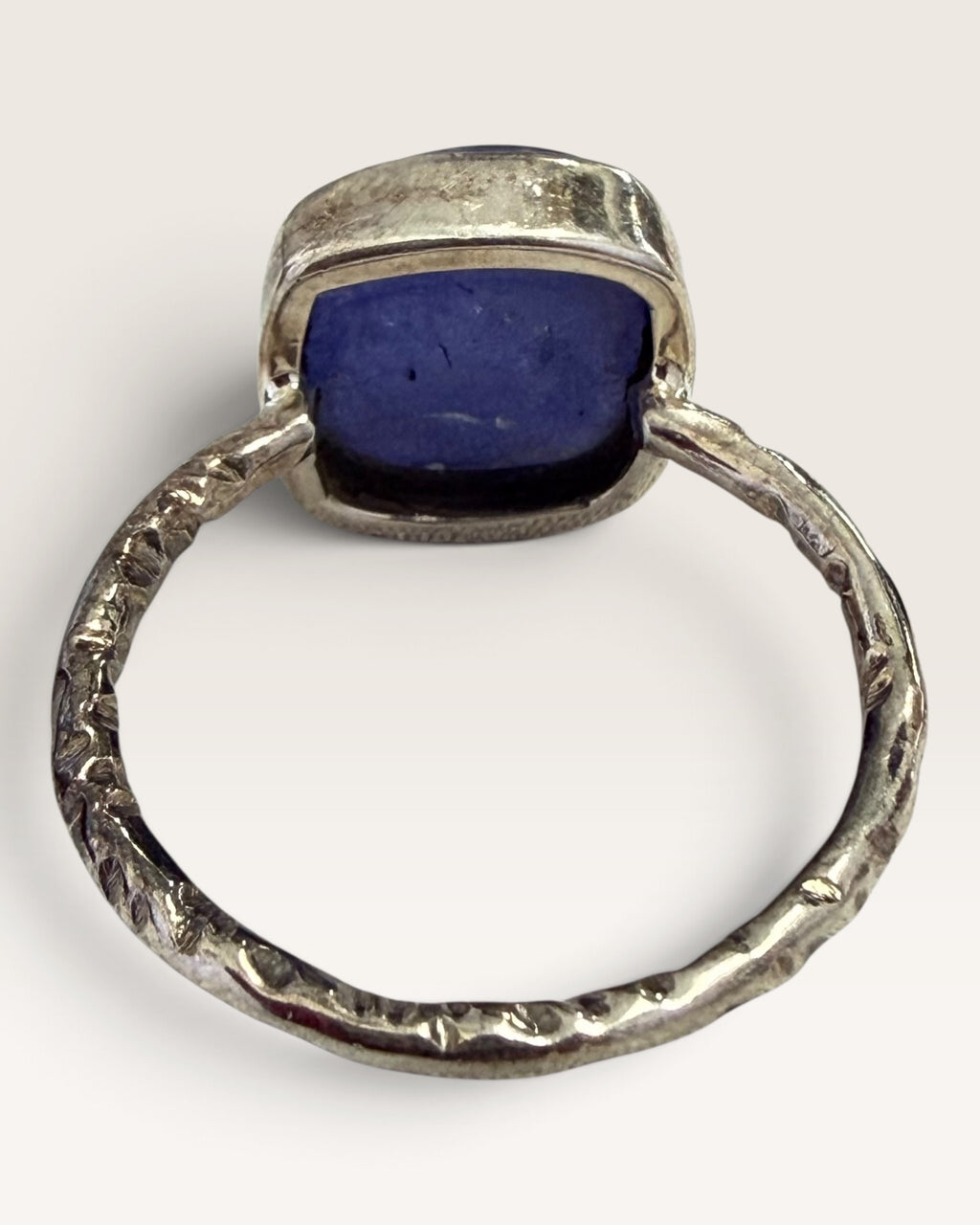 Sterling Silver Cabochon Set Cushion Cut Tanzanite Gemstone Ring