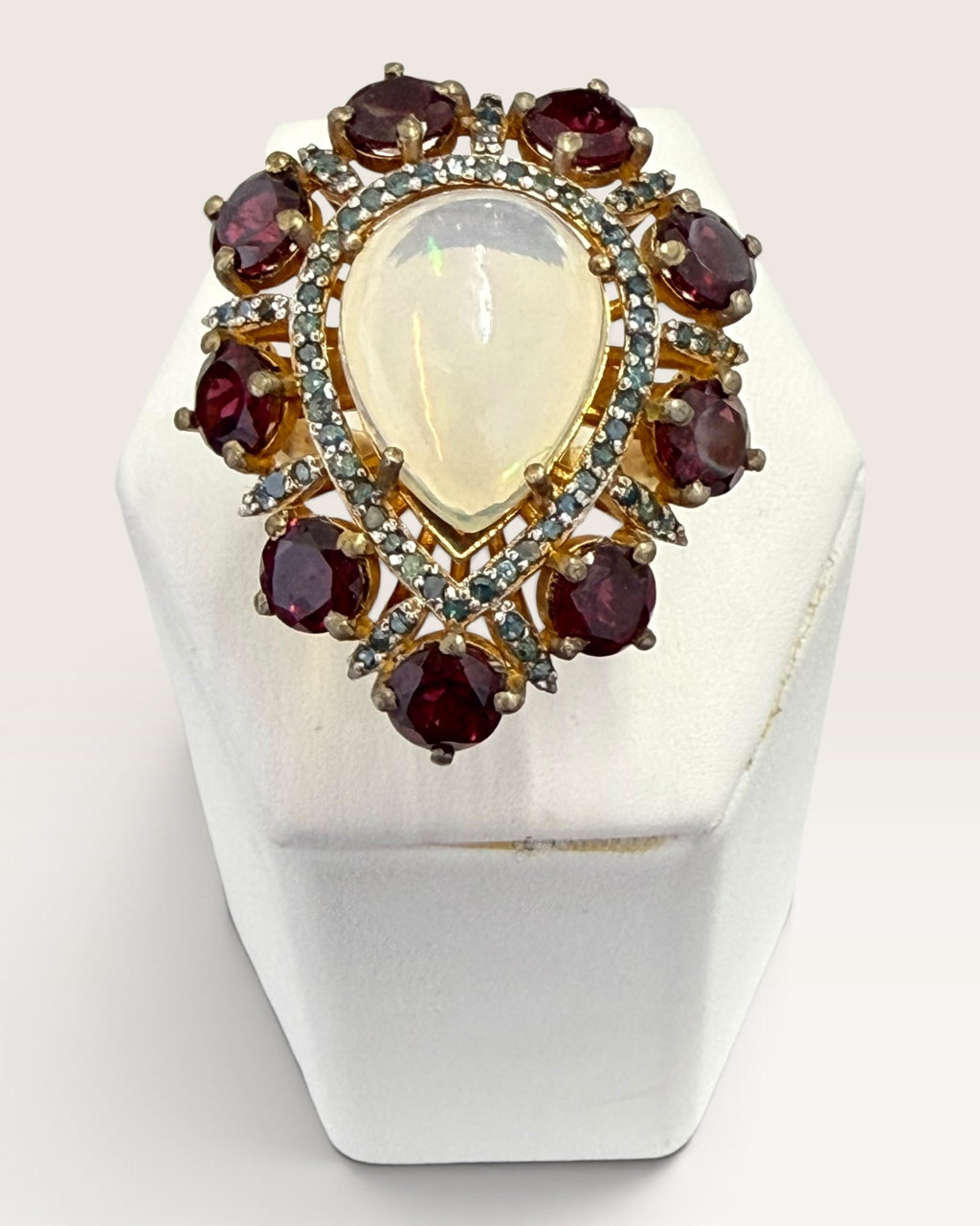 Gold Vermeil over Sterling Silver Ethiopian Opal, Garnet and Blue Diamond