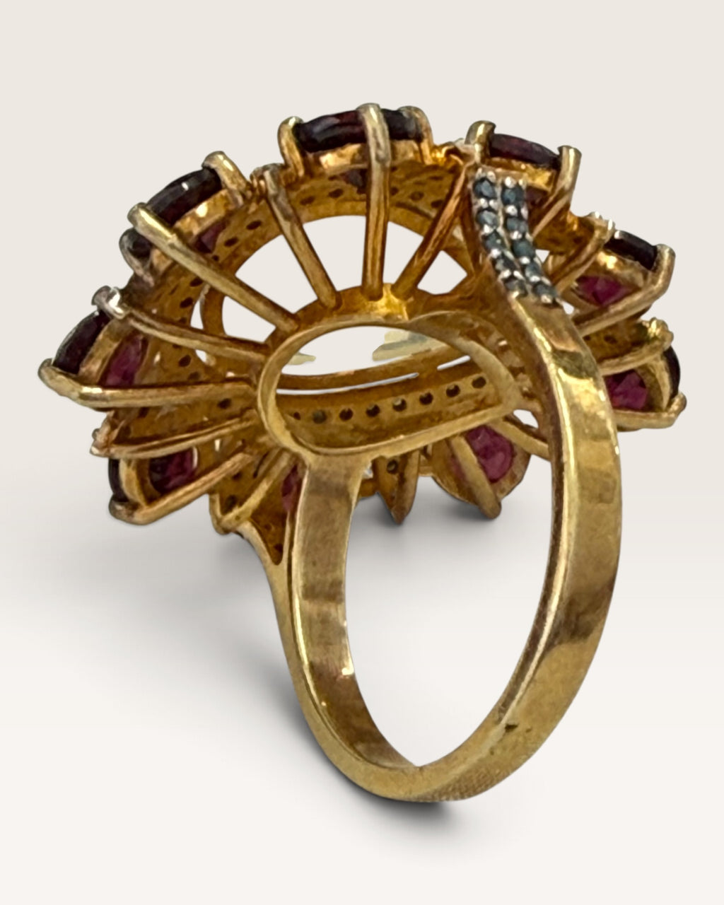 Gold Vermeil over Sterling Silver Ethiopian Opal, Garnet and Blue Diamond