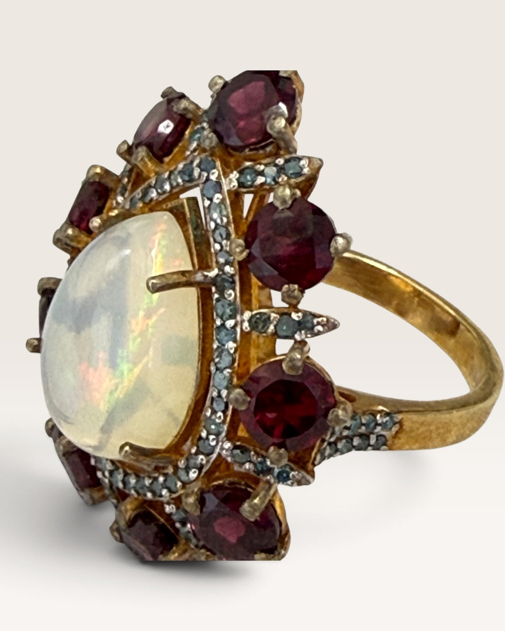 Gold Vermeil over Sterling Silver Ethiopian Opal, Garnet and Blue Diamond