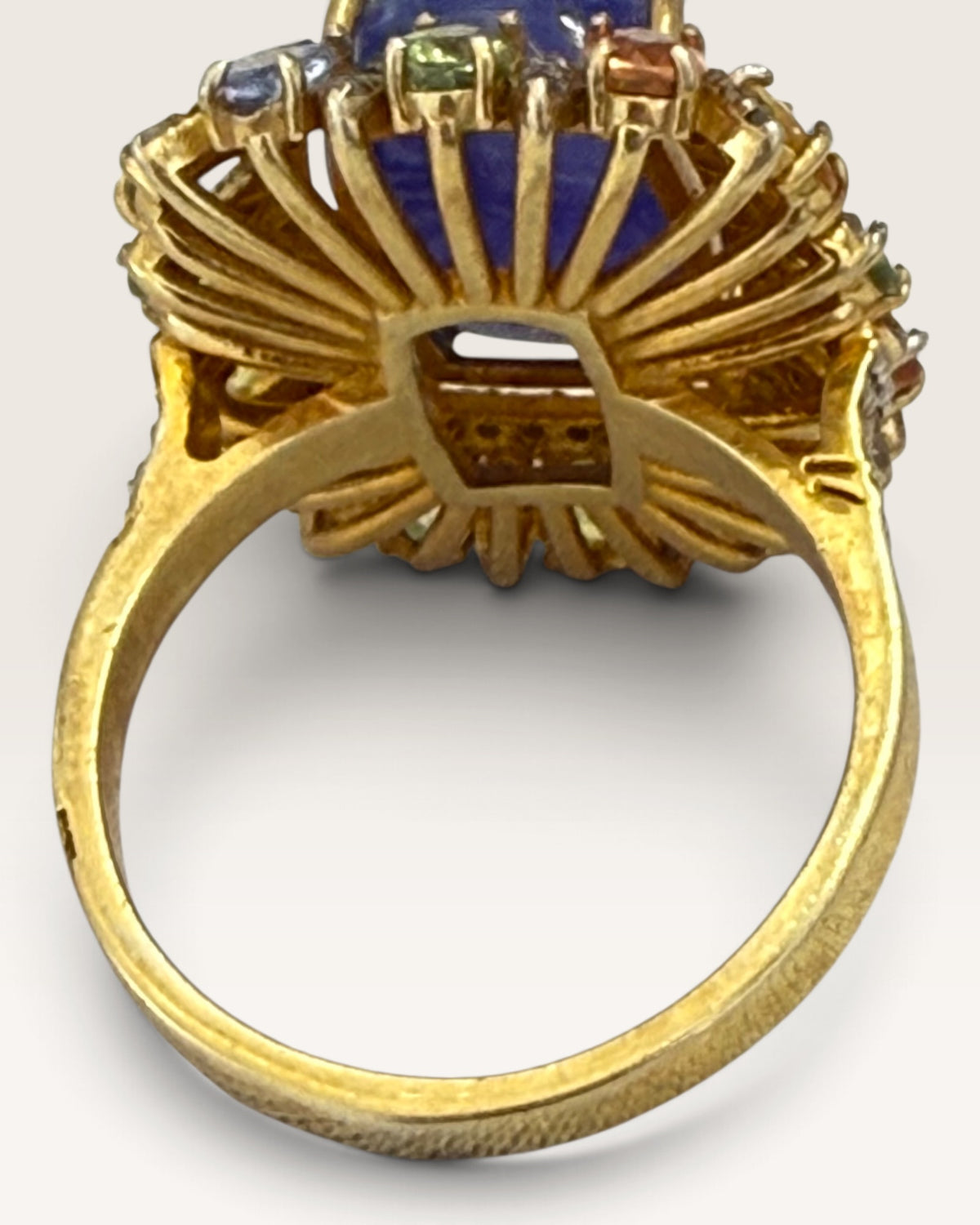 Sterling Silver Tanzanite, Diamonds and Multi Colored Tourmaline Gemstone Statement Ring