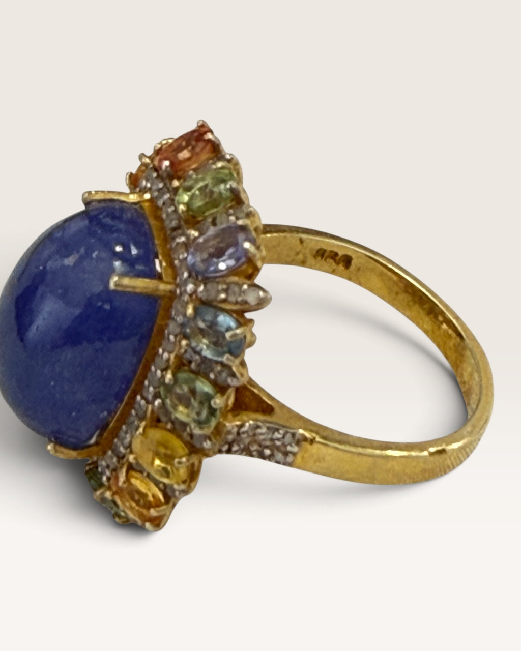 Sterling Silver Tanzanite, Diamonds and Multi Colored Tourmaline Gemstone Statement Ring