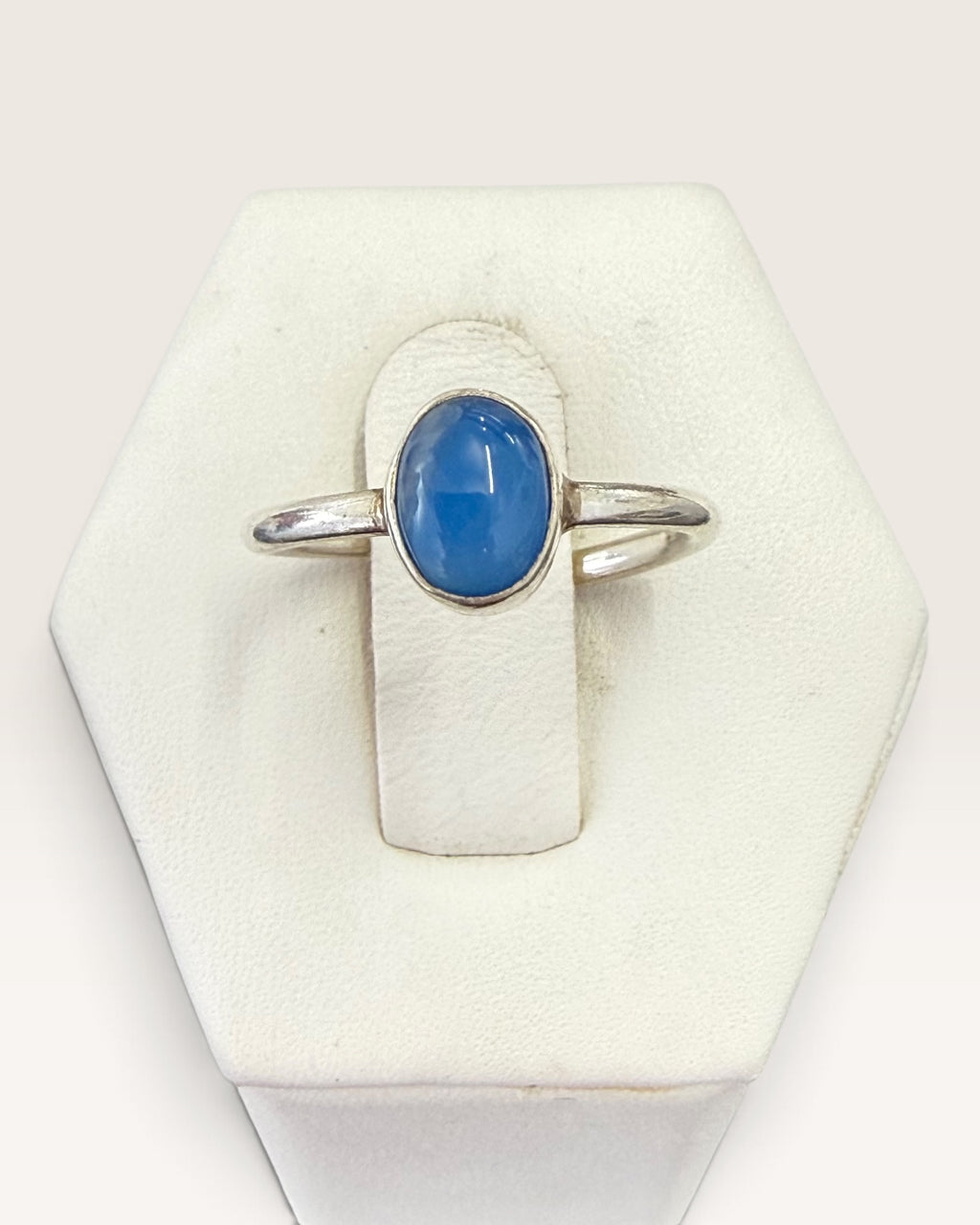 Sterling Silver Blue Calcedony Adjustable Gemstone Ring