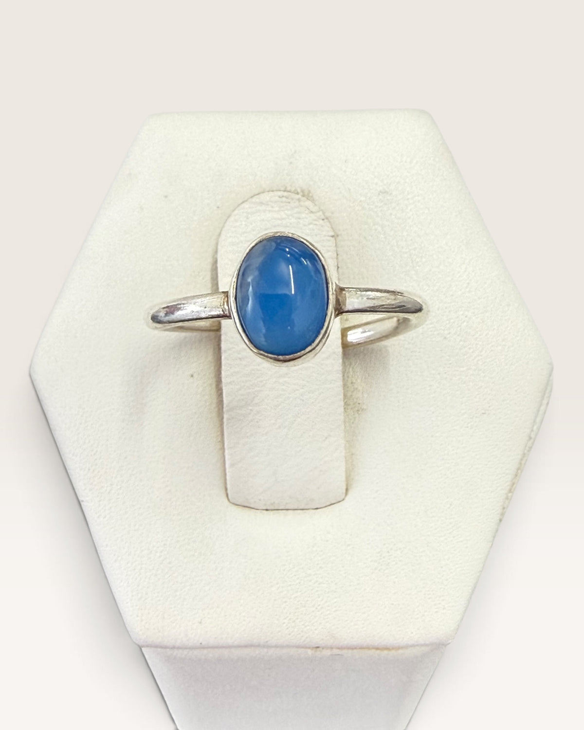 Sterling Silver Blue Calcedony Adjustable Gemstone Ring