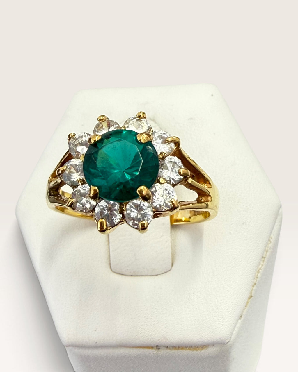 Lind Gold Vermeil over Sterling Silver 925 Synthetic Emerald Ring - Pre-Loved