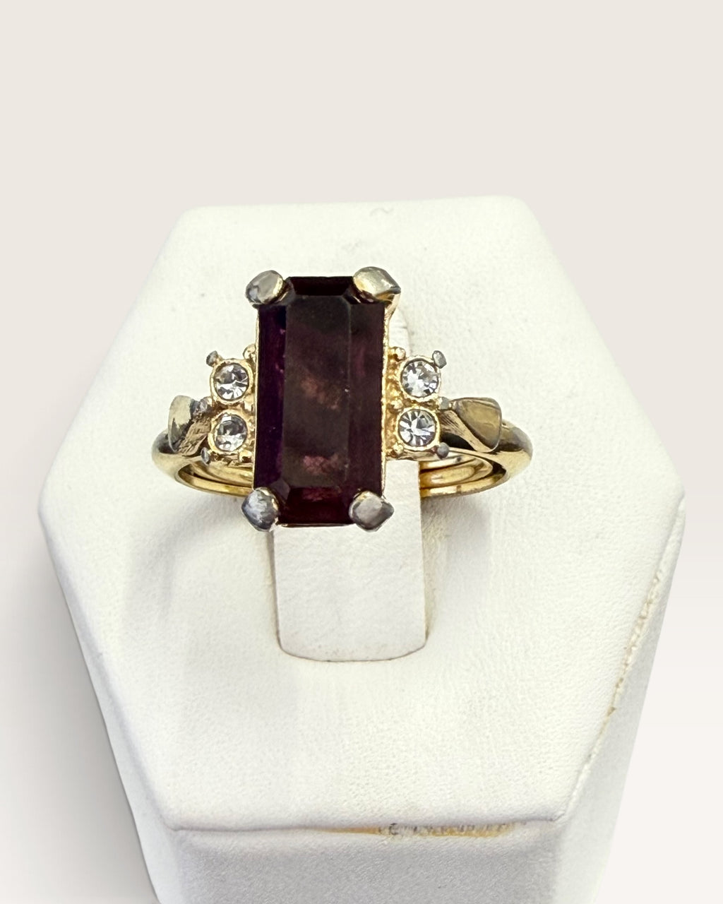 Avon Plaza IV Gold-Tone with Emerald-cut Faux Amethyst Cubic Zirconia