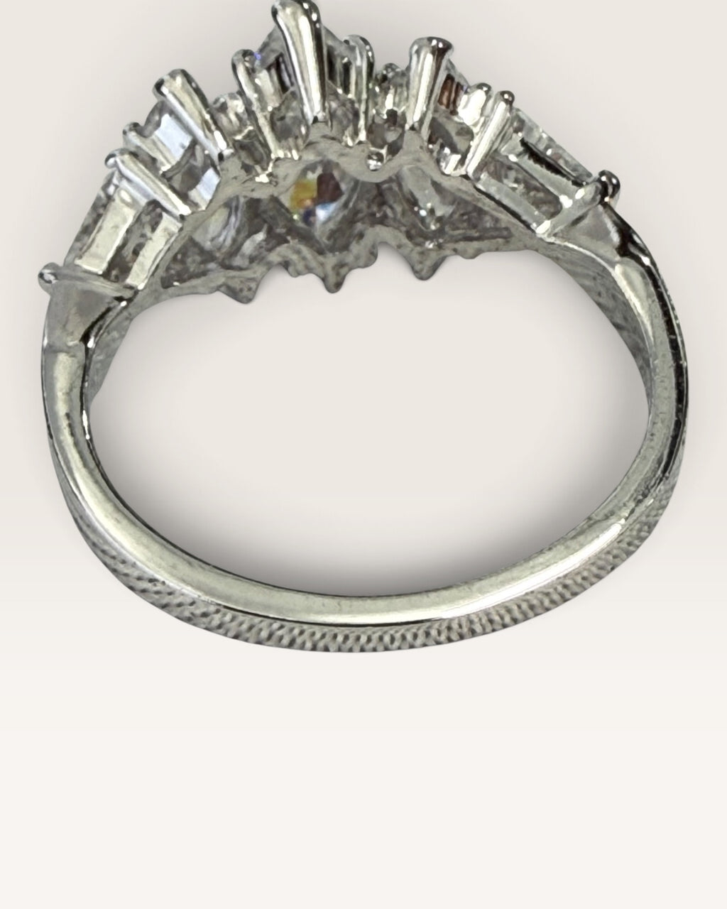 Avon Silver Tone 5 Stone Ring - 3 Marquise-Cut & Two Trillio-Cut Ring - Pre-Loved
