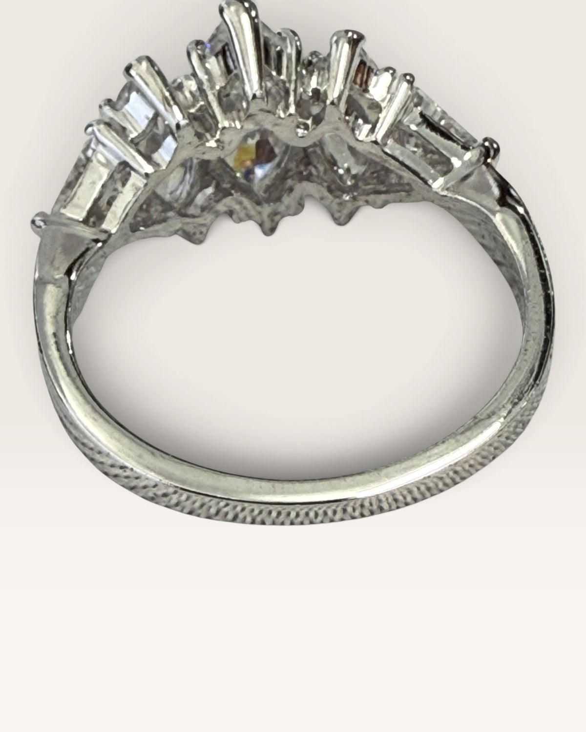 Avon Silver Tone 5 Stone Ring - 3 Marquise-Cut & Two Trillio-Cut Ring - Pre-Loved
