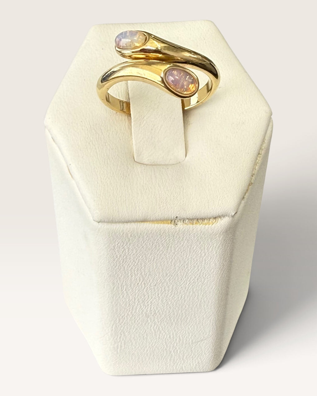 Vintage Avon "Duet" Faux Opal Bypass Ring Gold Tone - Pre-Loved