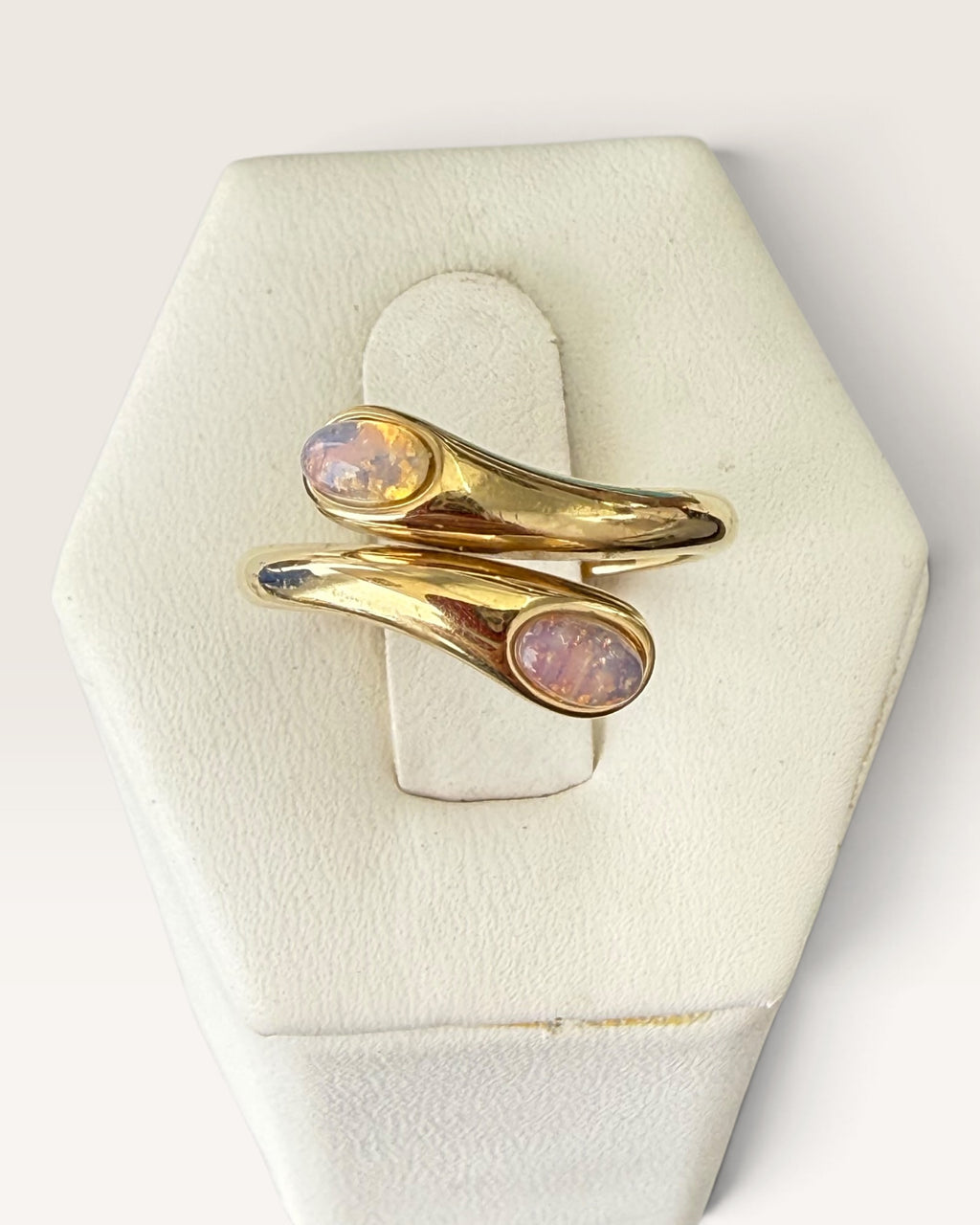 Vintage Avon "Duet" Faux Opal Bypass Ring Gold Tone - Pre-Loved