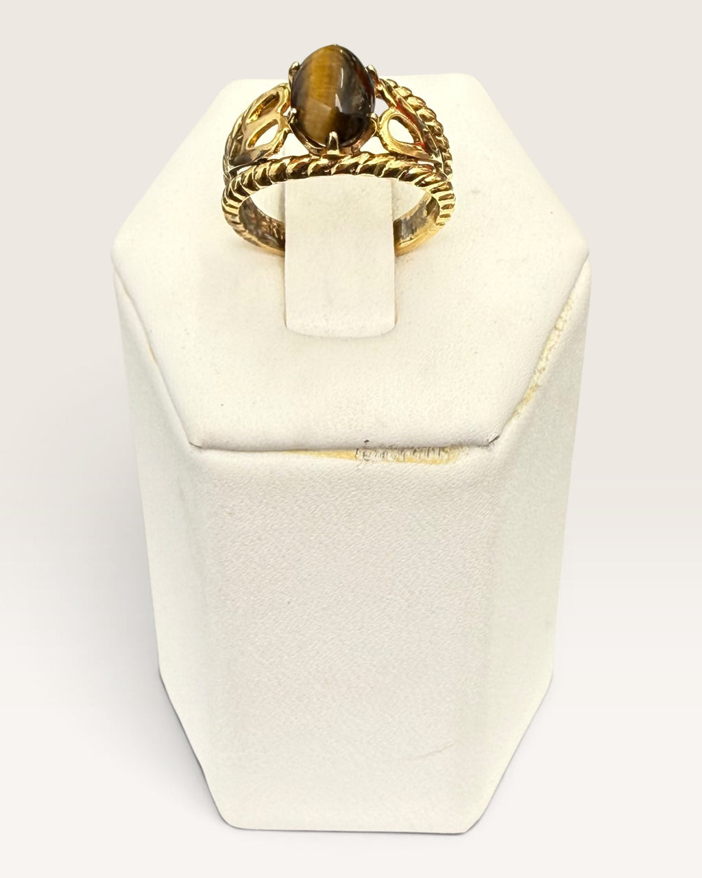 Lind 18K GE Gold Tone Tigers Eye Ring - Pre-Loved