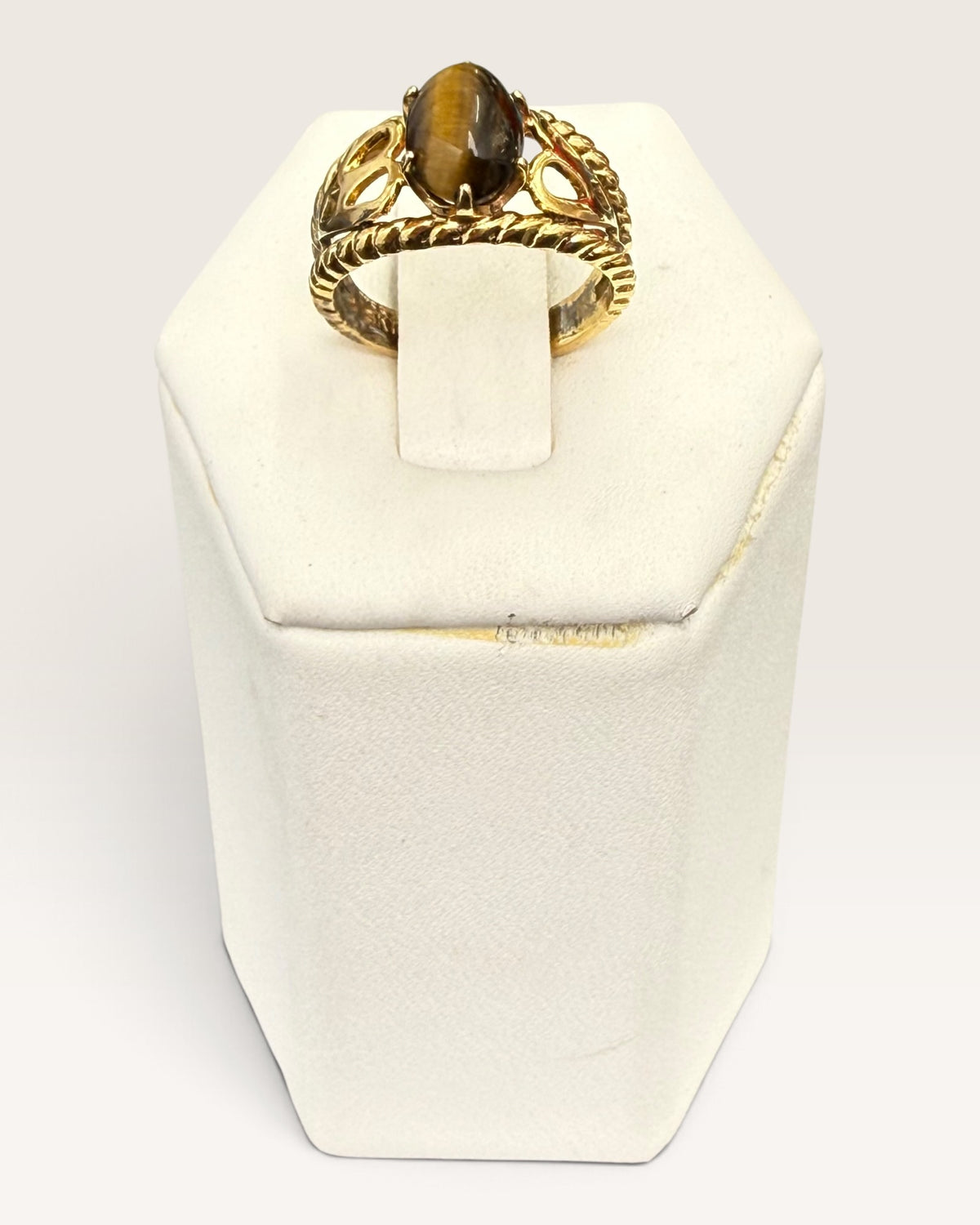 Lind 18K GE Gold Tone Tigers Eye Ring - Pre-Loved
