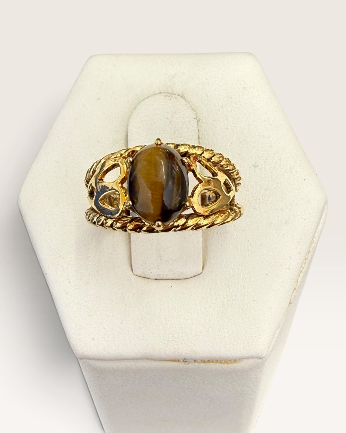 Lind 18K GE Gold Tone Tigers Eye Ring - Pre-Loved