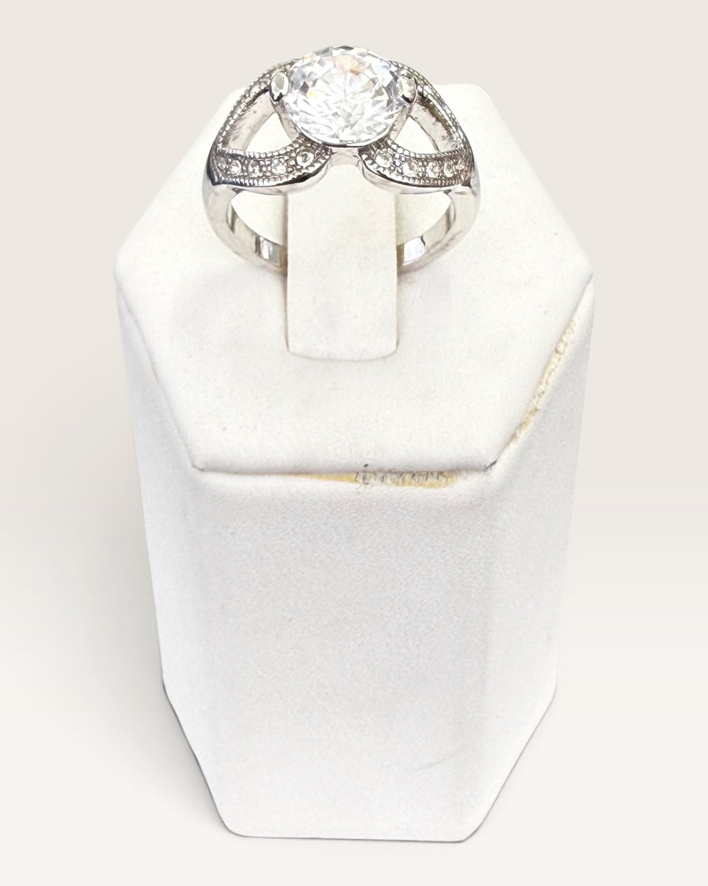 Natalia V Collister (NVC) Silver Tone Cubic Zirconia Statement Ring - Pre-Loved