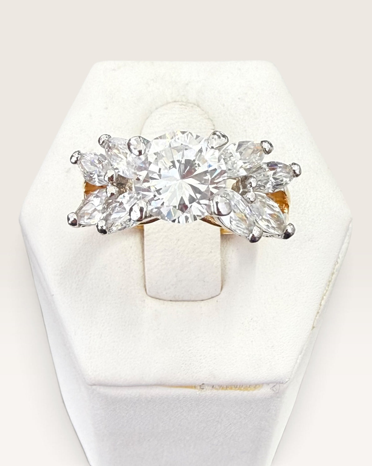 EDCO 14K Gold Tone Cubic Zirconia Cluster Ring - Pre-Loved