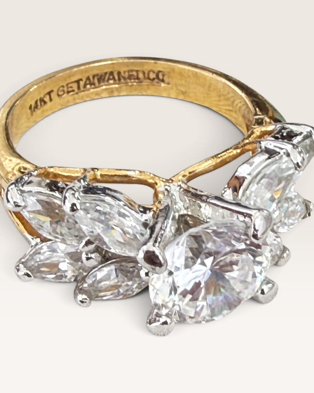 EDCO 14K Gold Tone Cubic Zirconia Cluster Ring - Pre-Loved