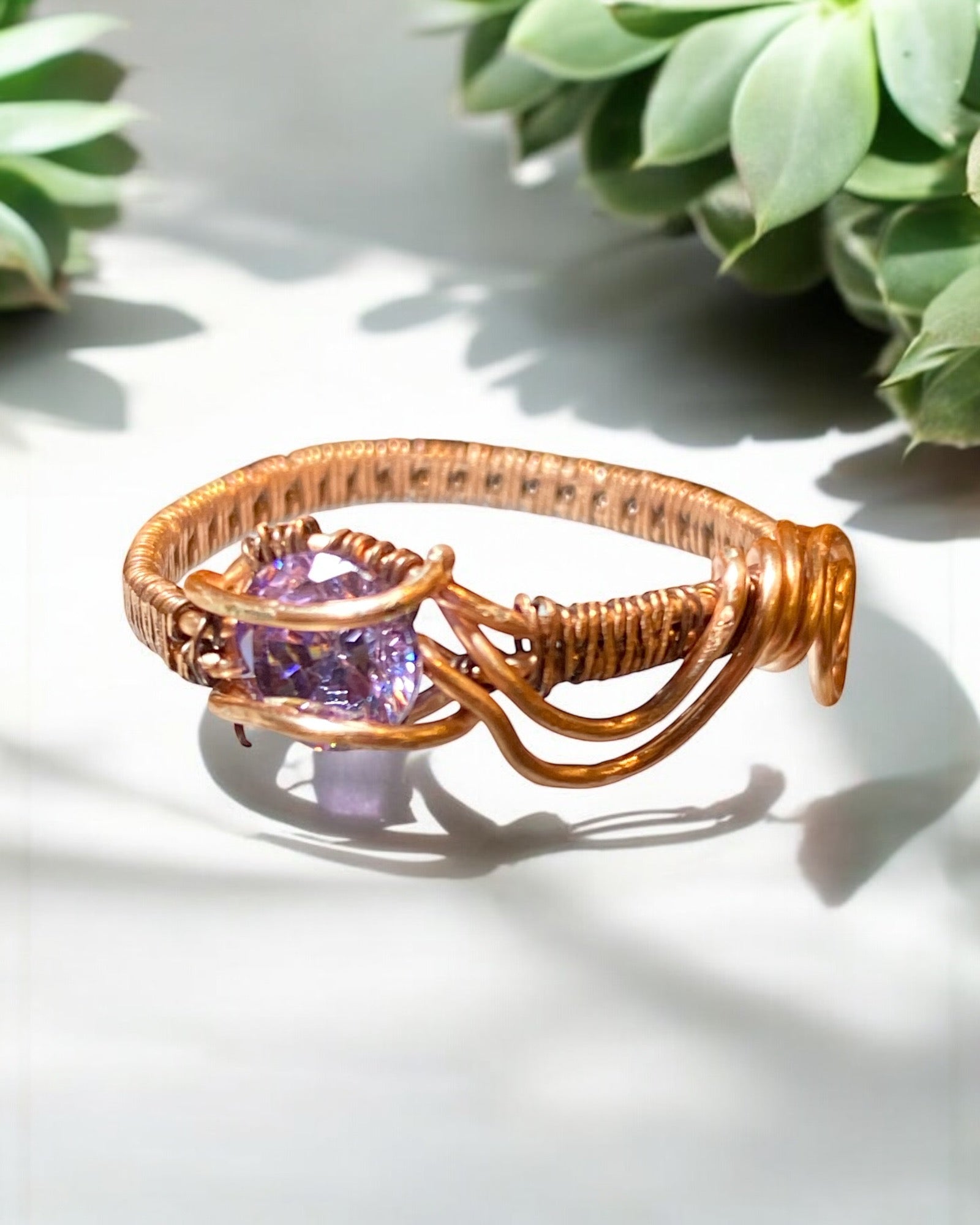 Amethyst CZ Wire Wrapped Ring (Size 8)