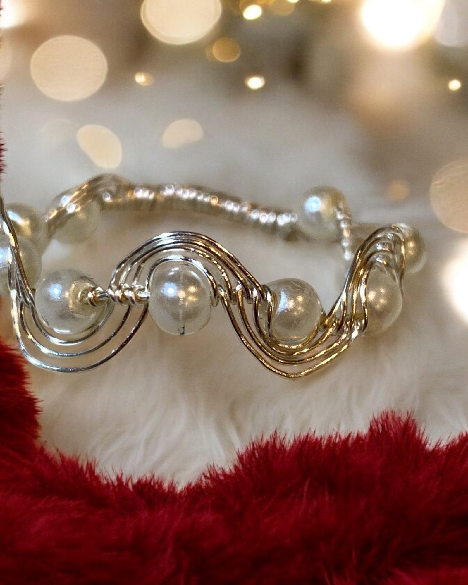 Faux Pearl Woven Wire Wrapped Ring (Size 8)