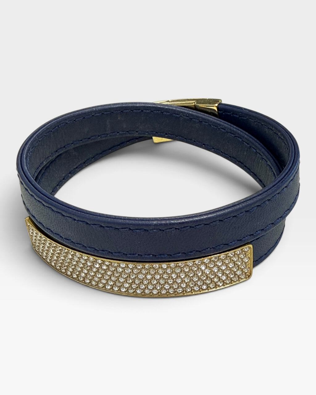 Swarovski V10 Navy Leather Wrap Bracelet - Pre-Loved