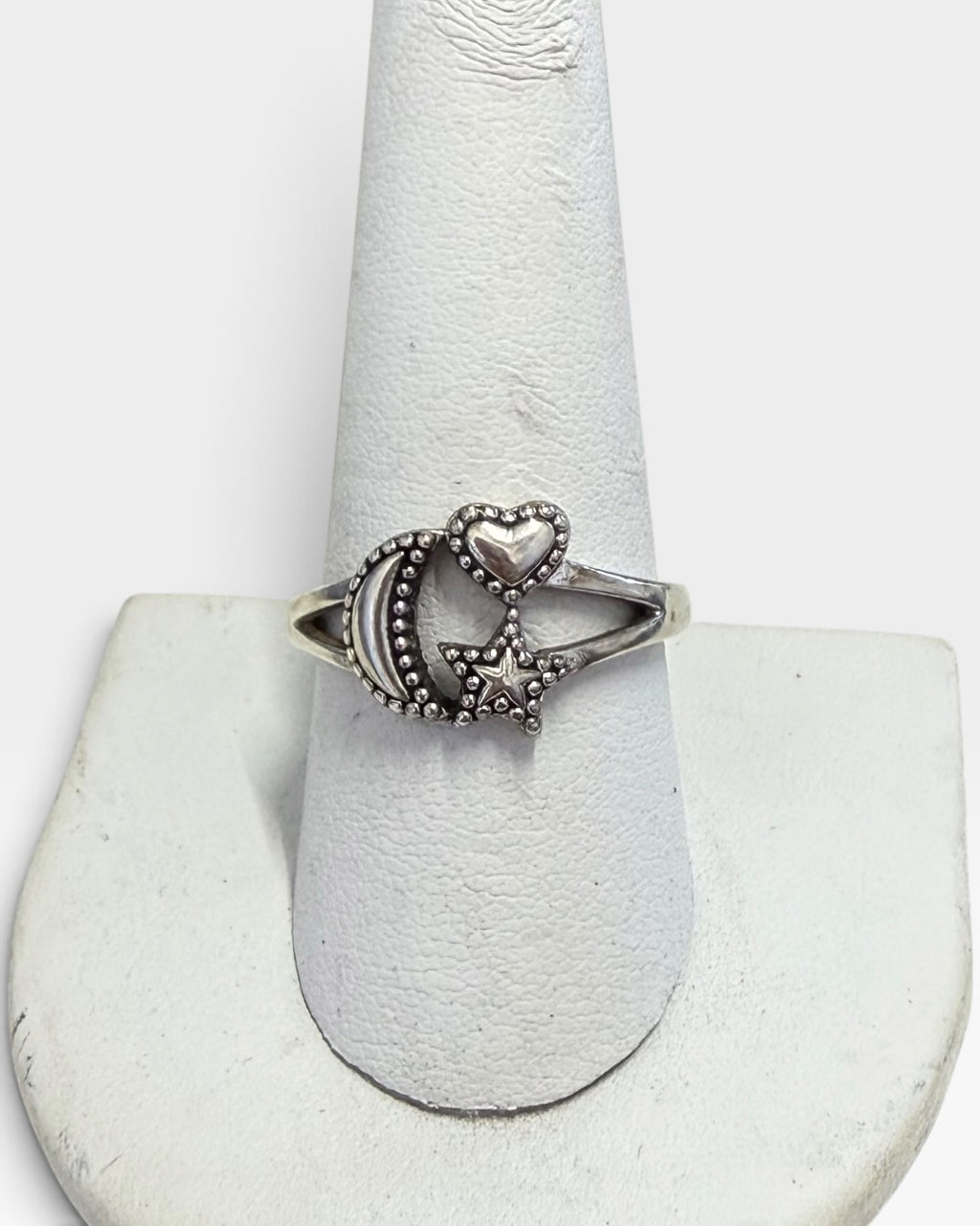 Sterling Silver Celestial Moon, Hearts & Stars Ring - Pre-Loved