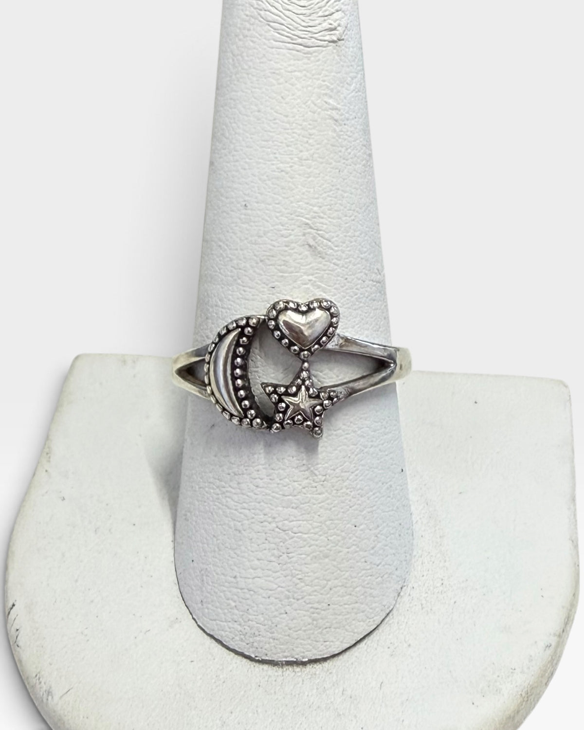 Sterling Silver Celestial Moon, Hearts & Stars Ring - Pre-Loved