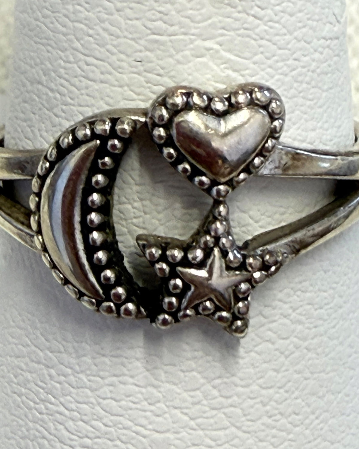Sterling Silver Celestial Moon, Hearts & Stars Ring - Pre-Loved