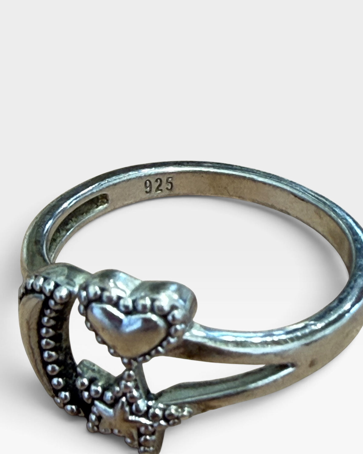 Sterling Silver Celestial Moon, Hearts & Stars Ring - Pre-Loved