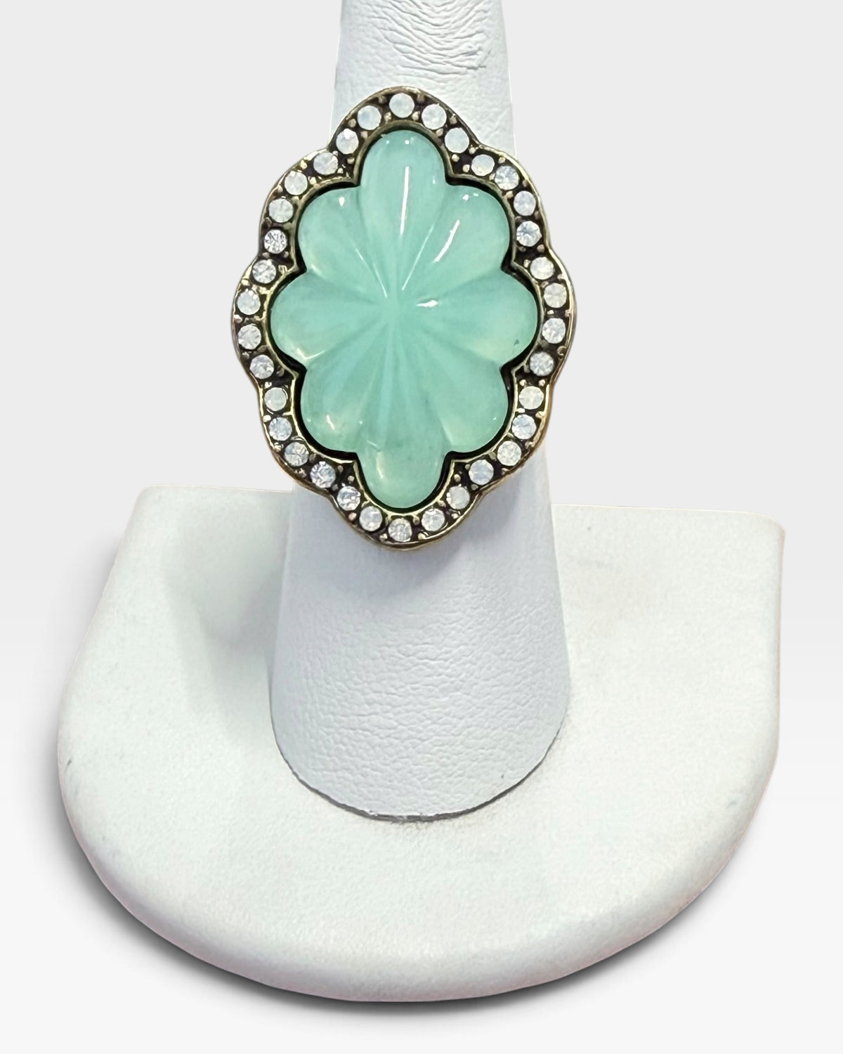 Chloe & Isabel Seascape Aqua Blue Cloud Shaped Crystal Cabachon with Clear Pave Crystals Ring - Pre-Loved