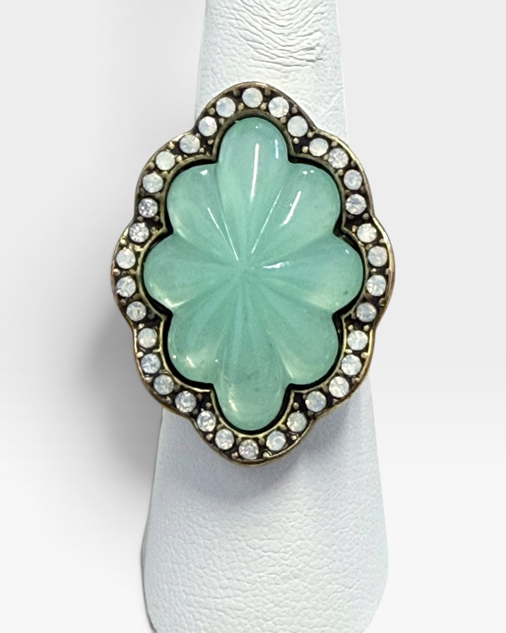 Chloe & Isabel Seascape Aqua Blue Cloud Shaped Crystal Cabachon with Clear Pave Crystals Ring - Pre-Loved