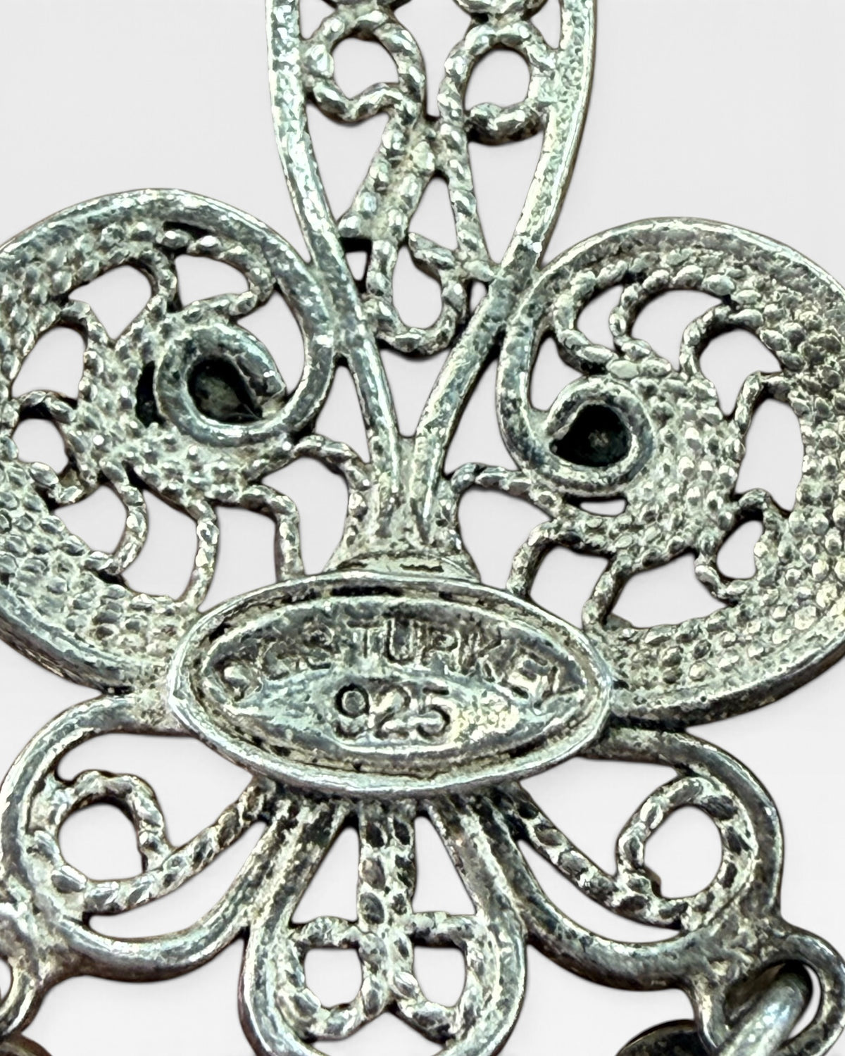 D&S Turkey Sterling Silver Chandelier Earrings Fleur-de-Lis Filigree - Pre-Loved