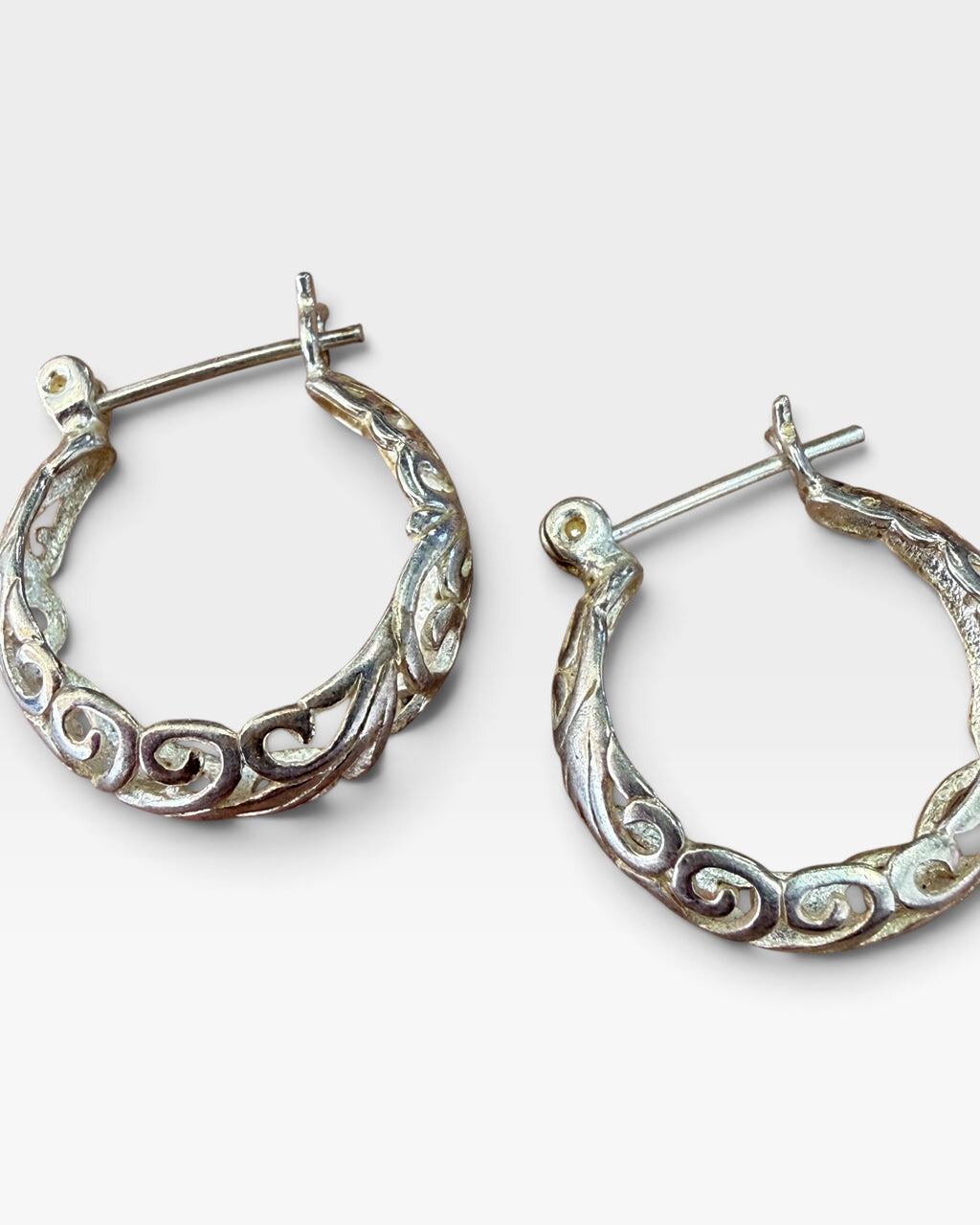 Sterling Silver Open Scroll Filigree Hoop Earrings - Pre-Loved