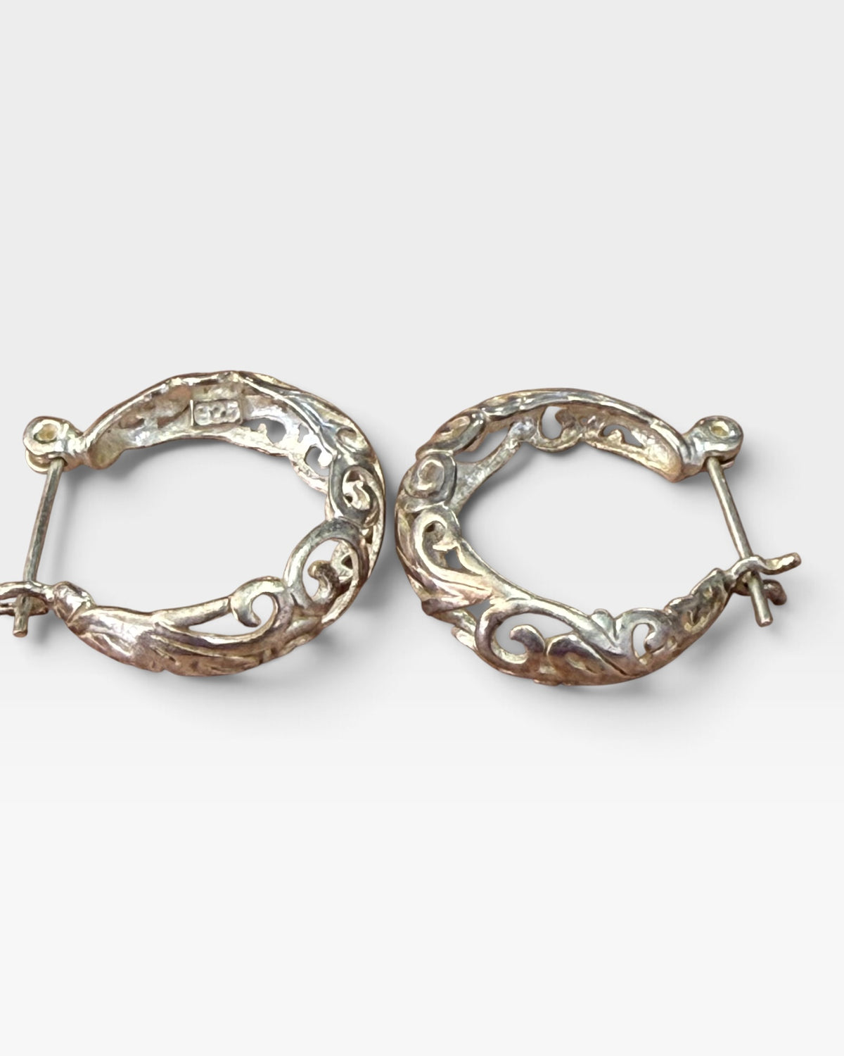 Sterling Silver Open Scroll Filigree Hoop Earrings - Pre-Loved