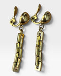 Vintage Monet Gold Tone Button Chunky Clip on Dangle Earrings - Pre-Loved