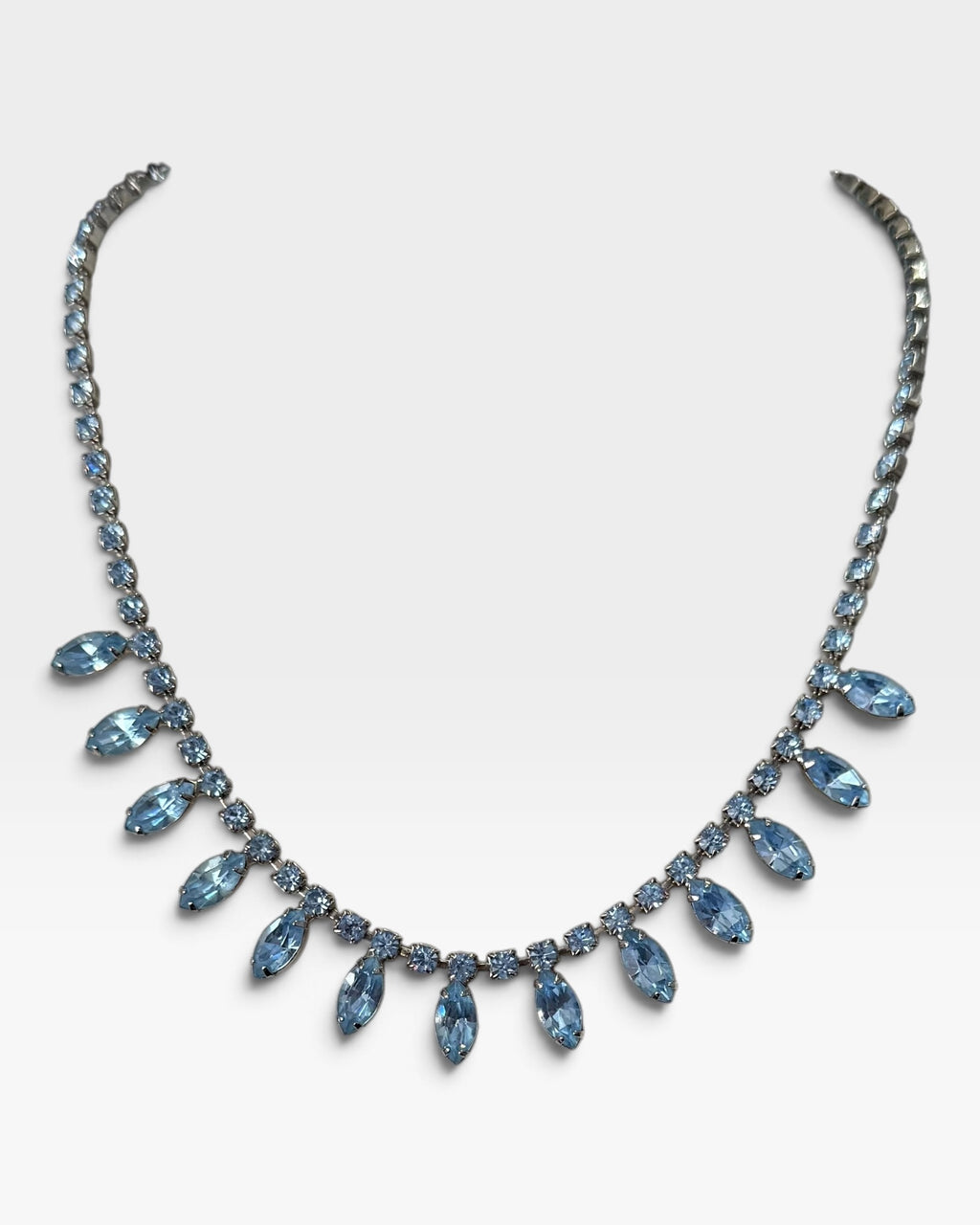 Vintage Silver Tone 16” Blue Rhinestone Necklace - Pre-Loved