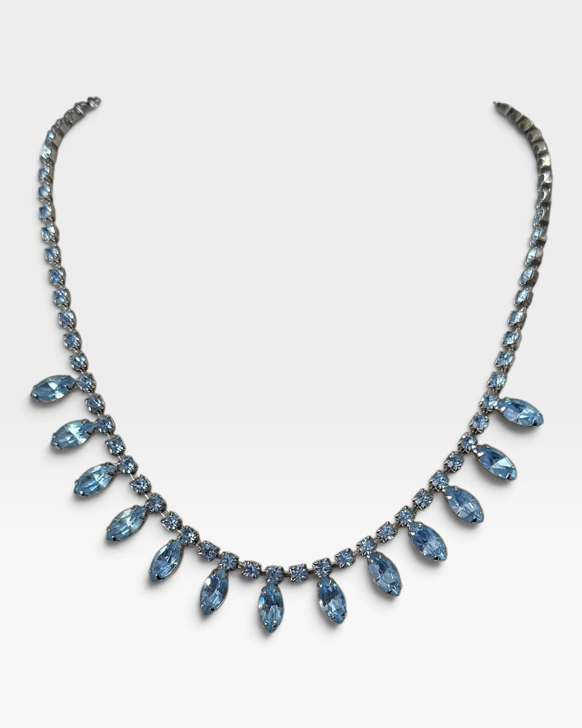 Vintage Silver Tone 16” Blue Rhinestone Necklace - Pre-Loved