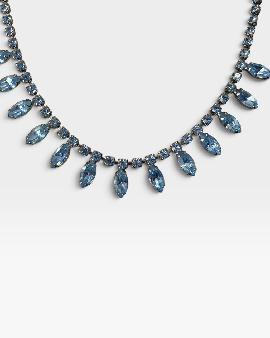 Vintage Silver Tone 16” Blue Rhinestone Necklace - Pre-Loved