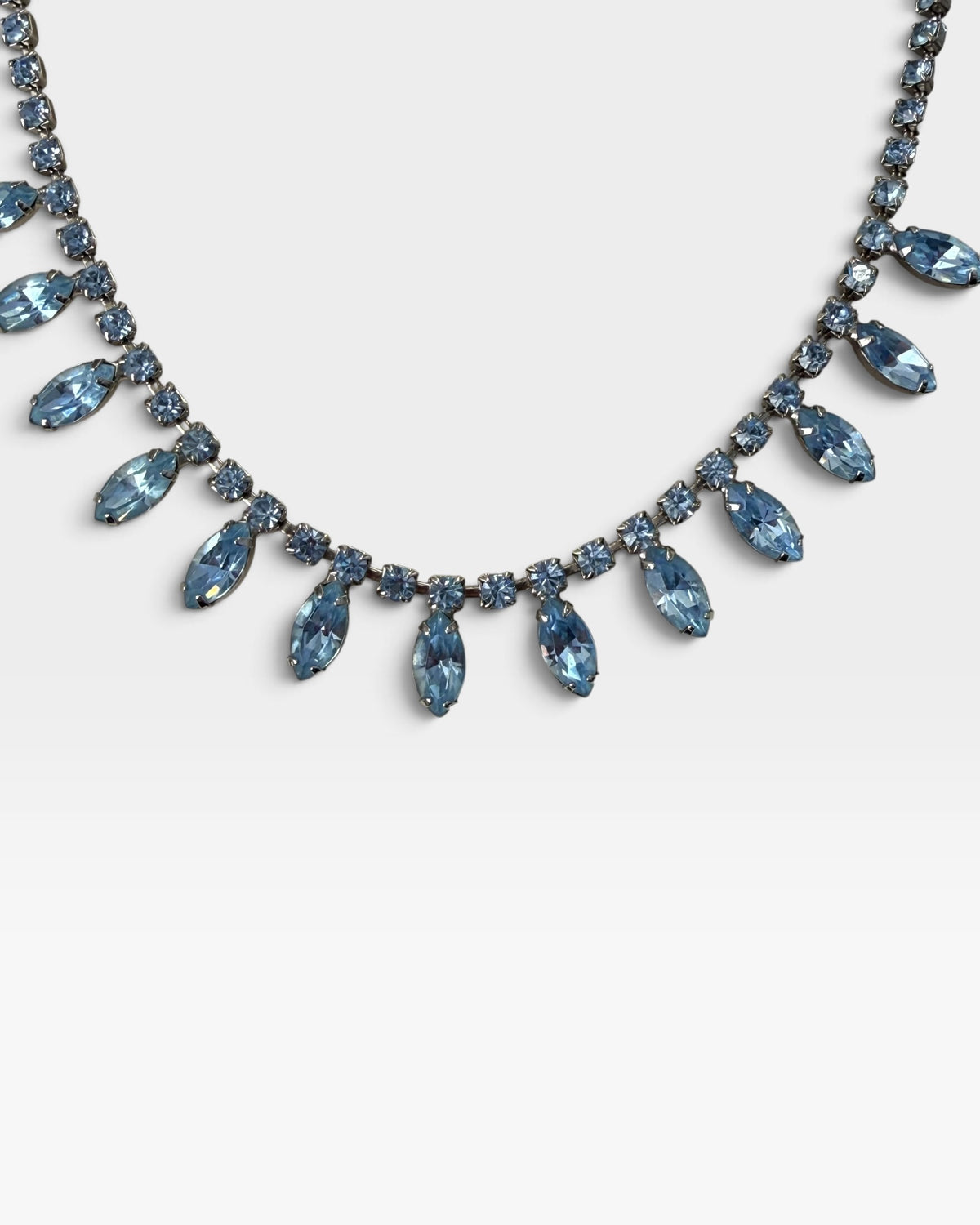 Vintage Silver Tone 16” Blue Rhinestone Necklace - Pre-Loved